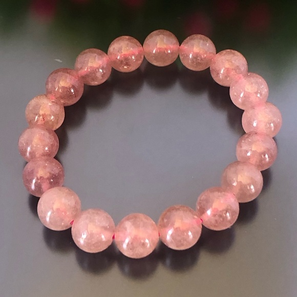 Strawberry Quartz 10mm Natural Stone Beads Stretchable Bracelet - Picture 2 of 2